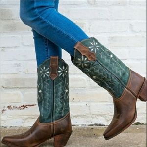 Laredo Womens Passion Flower Western Cowgirl Cowboy Boots 7.5 Square Toe Cognac